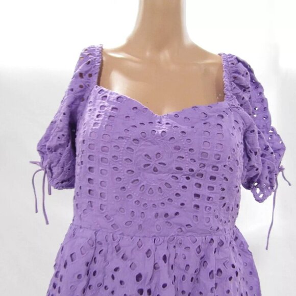 NEW ENGLISH FACTORY Womens Eyelet Scallop Edge Mini Dress Purple Size L - Picture 7 of 14
